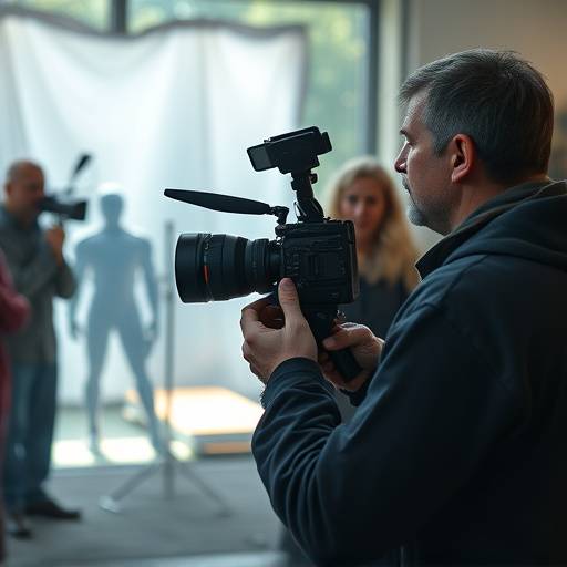 A movie director directing actors on set.